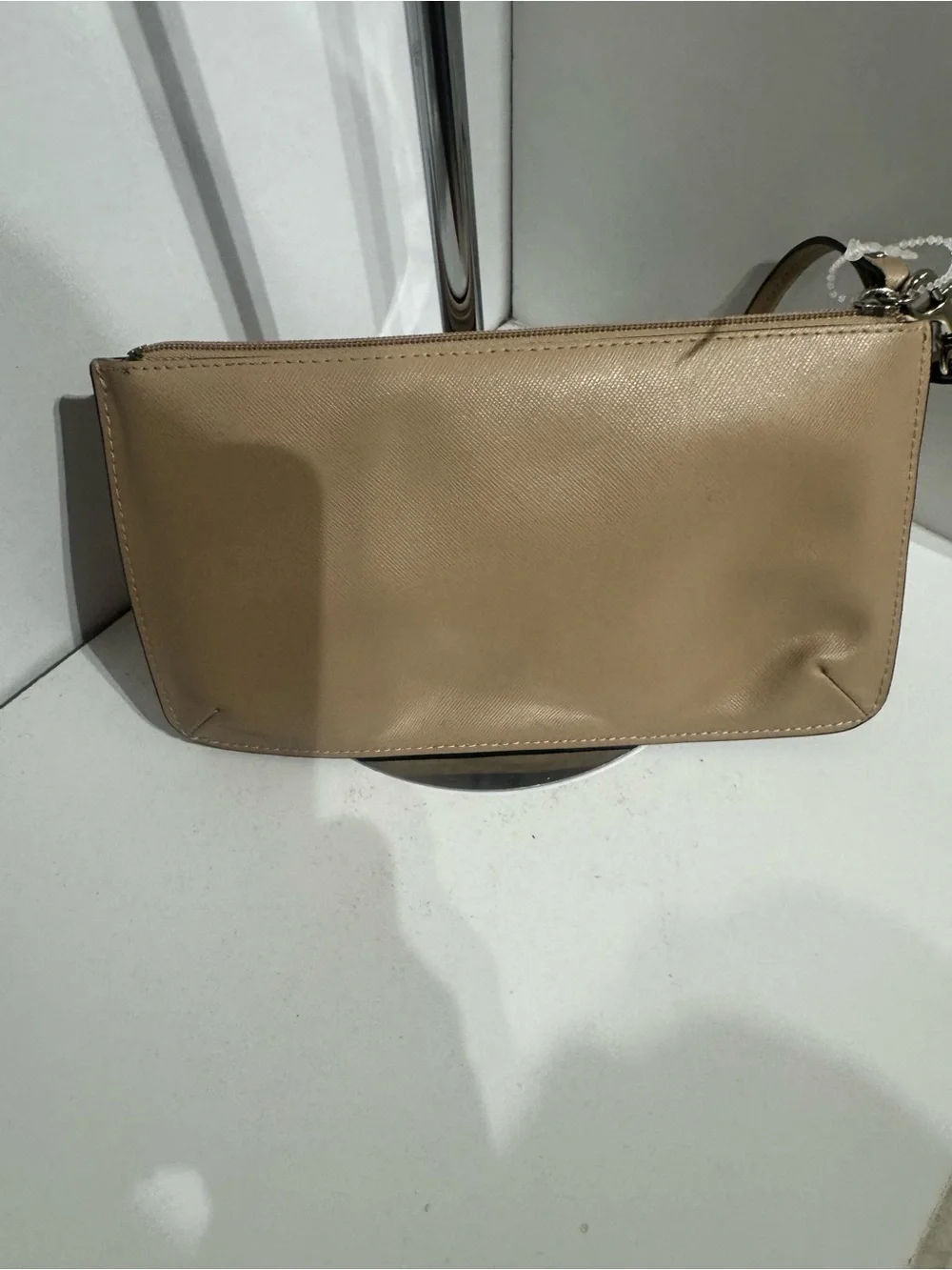 Coach Beige Saffiano Wristlet Clutch with Bow Trim